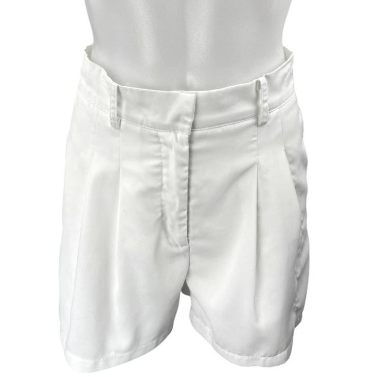 Princess Polly White Sleeveless Bralette Pleated High Waist Shorts 2 Pc Set Sz 2