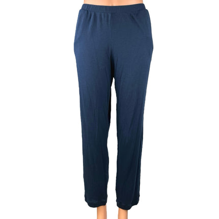 Hanro Blue Elastic Waist Straight Leg Pull On Pockets Crop Ankle Trouser Pants M