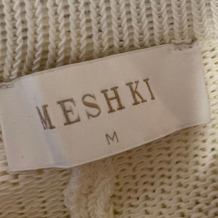 Meshki Women's White High Rise Knit Semi Sheer Wide Leg Trousers Pants Size S