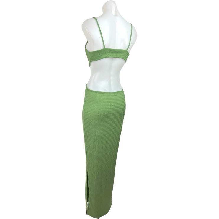 SHEIN Green Cut-Out Ruched Spaghetti Strap Slit Hem Maxi Sexy  Bodycon Dress 6