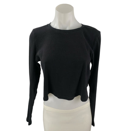 Aritzia TNA Womens Black Long Sleeve Crew Neck Knit T Shirt Tee Crop Top Size XL