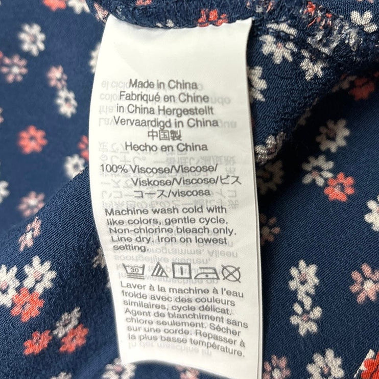 Madewell Women Navy Blue Daisy Floral Button Up Short Tie Sleeve Mini Dress Sz 4