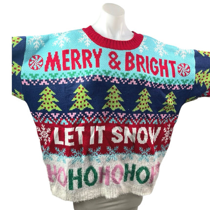 NEW 33 Degrees Merry & Bright Multicolor Oversized Holiday Sweater Top Size L