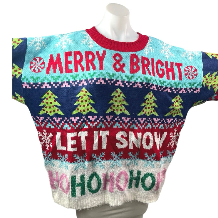 NEW 33 Degrees Merry & Bright Multicolor Oversized Holiday Sweater Top Size L