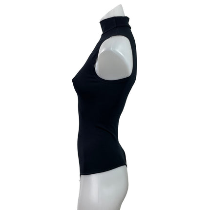 Yummie Womens Black Sleeveless Turtleneck Stretch Knit Tank Bodysuit Top Size S