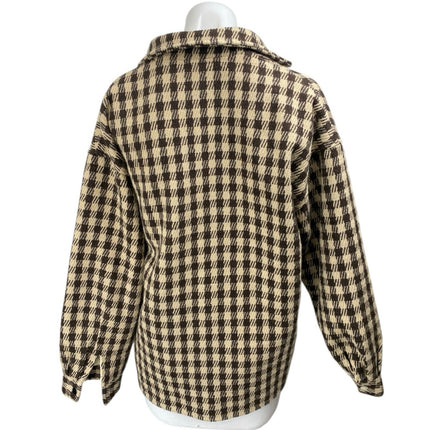 Princess Polly Cream Black Wool Plaid Checkered Long Sleeve Coat Jacket Size M/L
