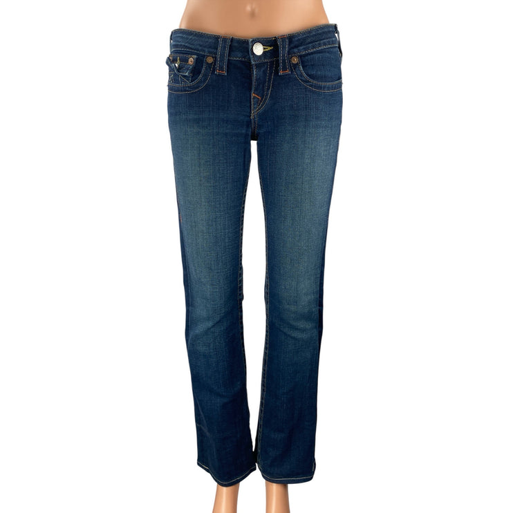 True Religion Women's Blue Low Rise Dark Wash Flared Bootcut Denim Jeans Sz 26