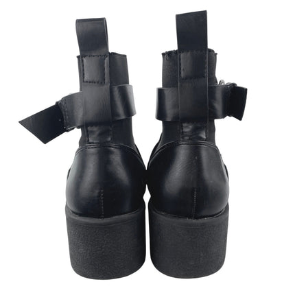 Zara Women's Black Leather Almond Toe Buckle Strap Ankle Boots Booties Size 8