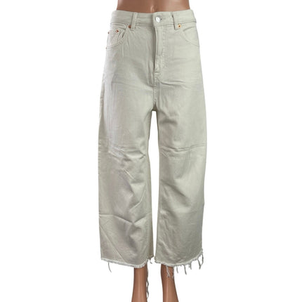 Pull & Bear Women's White High Rise Raw Hem Wide Leg Baggy Denim Jeans Size 4