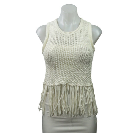Piombo Women's White Knitted Crochet Fringed Tassle Sleeveless Tank Top Size XS