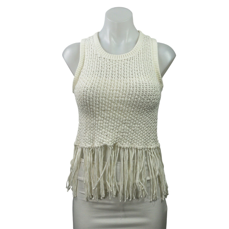 Piombo Women's White Knitted Crochet Fringed Tassle Sleeveless Tank Top Size XS