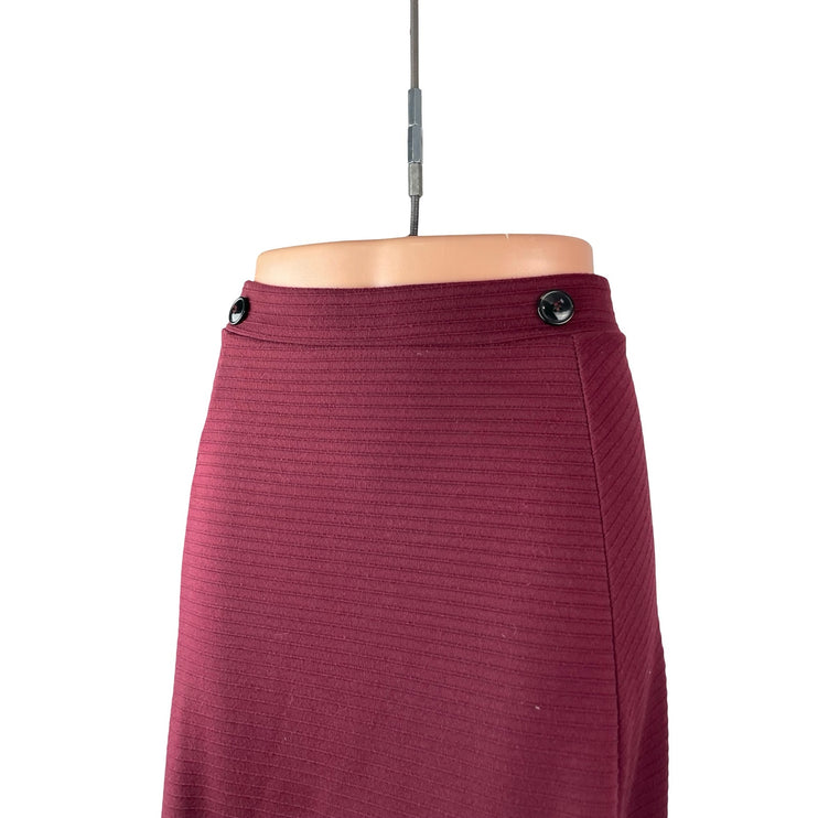 Side Party Women's Red Ribbed High Rise Pointelle Maxi Flare Sweater Skirt Sz S