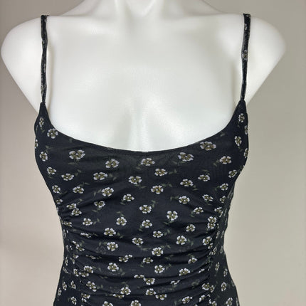 Daisy Street Black Floral Print Spaghetti Strap Ruched Mesh Bodycon Dress Sz XS