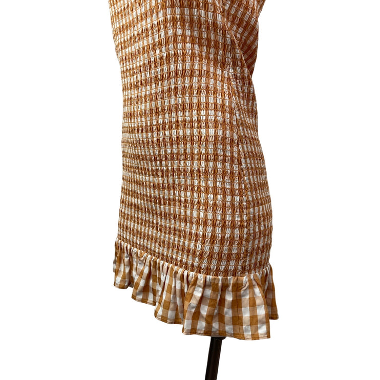 Reformation Gemini Women Coral Gingham Check Sleeveless Ruffle Tank Mini Dress M