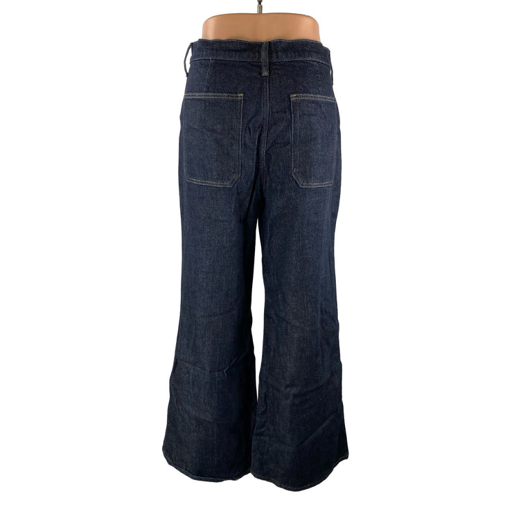 J.Crew 1996 Denim Trousers Blue Dark Wash High Rise Flare Wide Leg Jeans Size 30