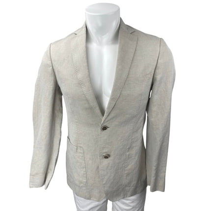 Elie Tahari Women's Beige Linen Long Sleeve Button Blazer Coat Jacket Size 36R