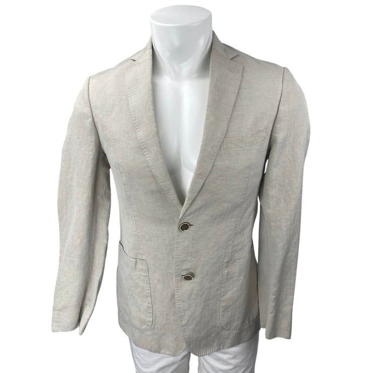 Elie Tahari Women's Beige Linen Long Sleeve Button Blazer Coat Jacket Size 36R