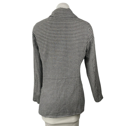 Parisian Black White Houndstooth Checkered Double Breasted Blazer Coat Jacket 6