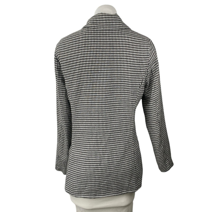 Parisian Black White Houndstooth Checkered Double Breasted Blazer Coat Jacket 6
