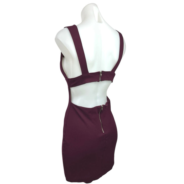 Lulus Purple Burgundy Sleeveless Plunge V Cutout Back Mini Bodycon Dress Size S