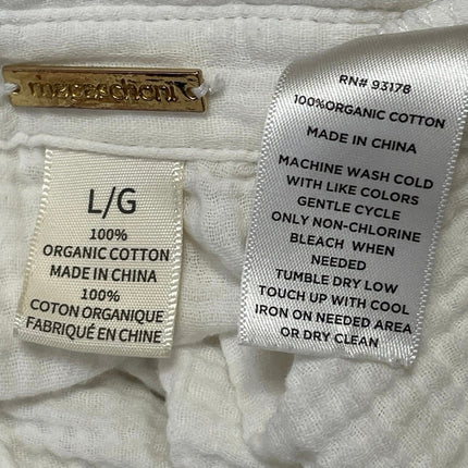 Magaschoni Women's White Gauze Pocket Long Sleeve Button Down Shirt Top Size L