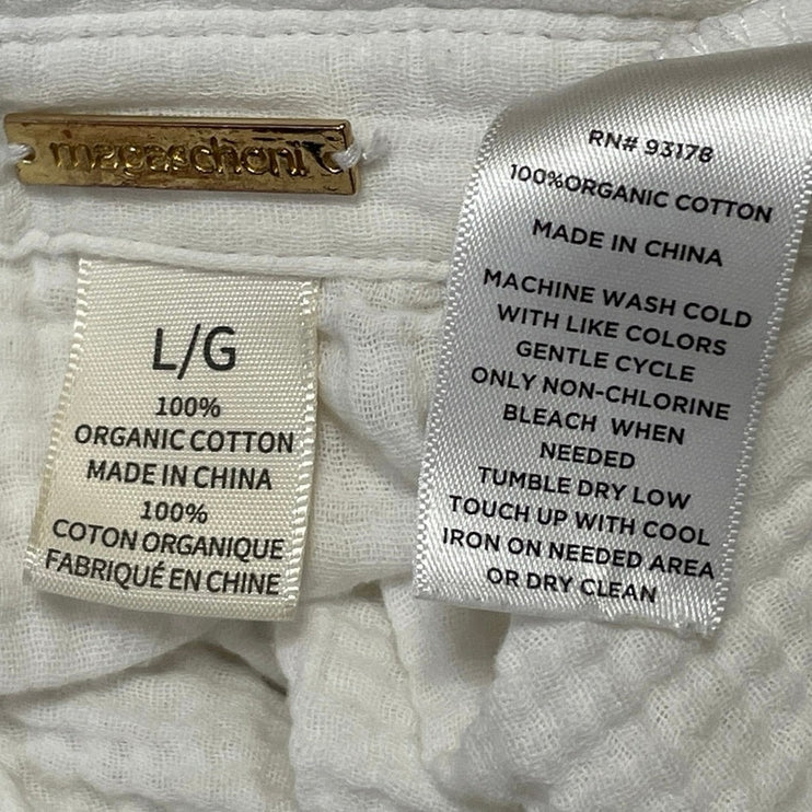 Magaschoni Women's White Gauze Pocket Long Sleeve Button Down Shirt Top Size L