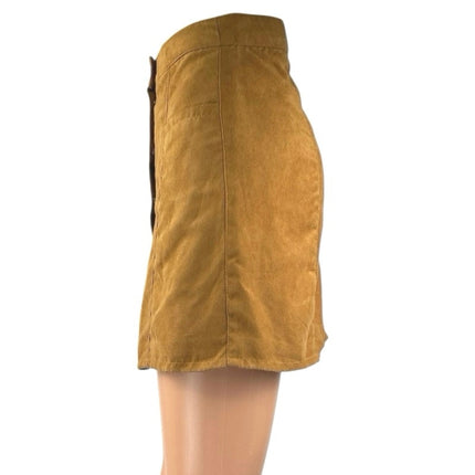 H&M Tan High Waisted Faux Suede Pocket Button Down A Line Mini Skirt Size 2