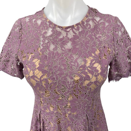 Lush Purple Floral Lace Sheer Short Sleeve Crew Neck Mini Fit & Flare Dress Sz M