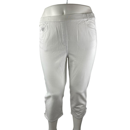 Dream Jeannes Womens White High Rise Elastic Waist Capri Skinny Trousers Pants L