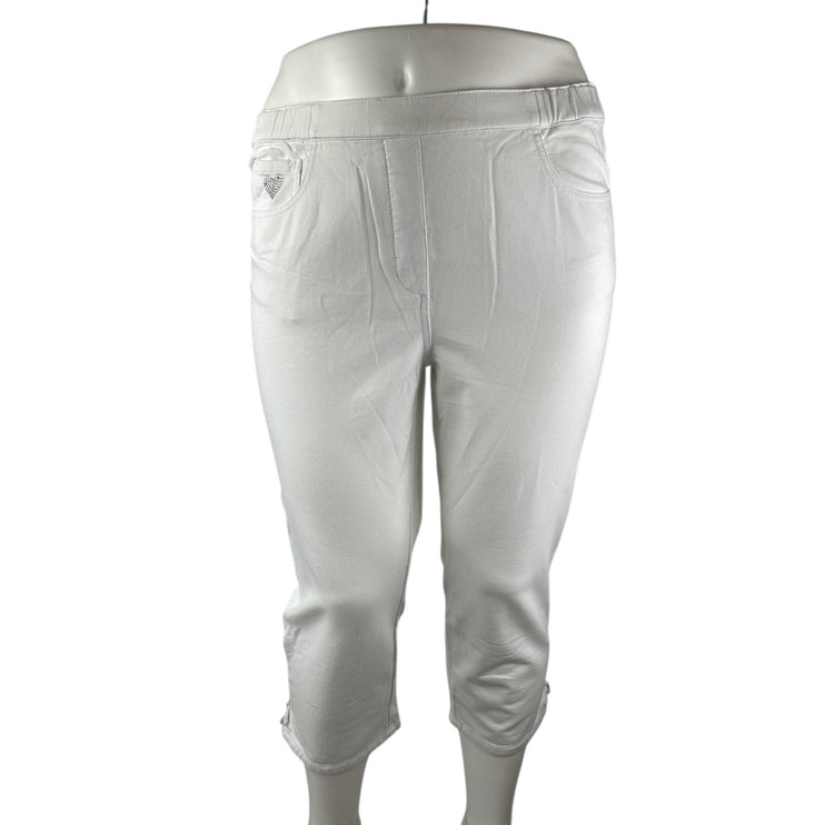 Dream Jeannes Womens White High Rise Elastic Waist Capri Skinny Trousers Pants L