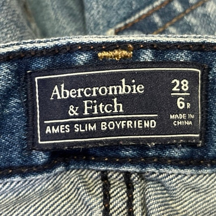 Abercrombie & Fitch Ames Blue Slim Boyfriend Distressed Straight Denim Jeans 6