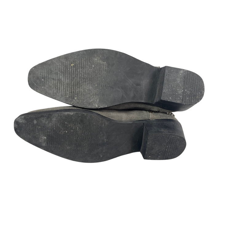 ASOS Gray Leather Suede Pointed Toe Buckle Strap Western Ankle Chelsea Boots 7