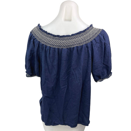 Old Navy Womens Navy Blue Off The Shoulder Stretch Ruffle Boho Blouse Top Size M