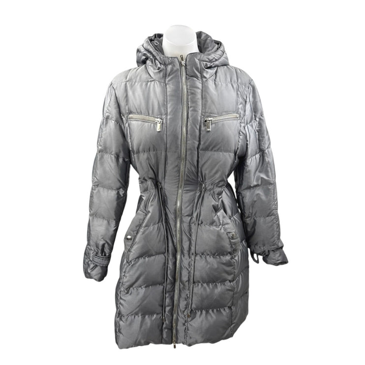 Michael Kors Gray Down Hoodie Hooded Long Sleeve Quilted Puffer Jacket Size L