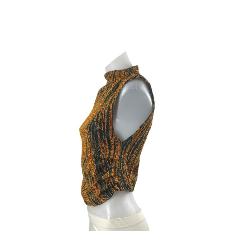 Zara Women's Multicolor Textured Mock Neck Sleeveless Crop Tank Sweater Top Sz M