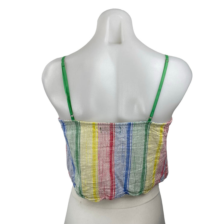 Urban Outfitters Linen Women's Rainbow Stripe Sleeveless Crop Cami Tank Top Sz M