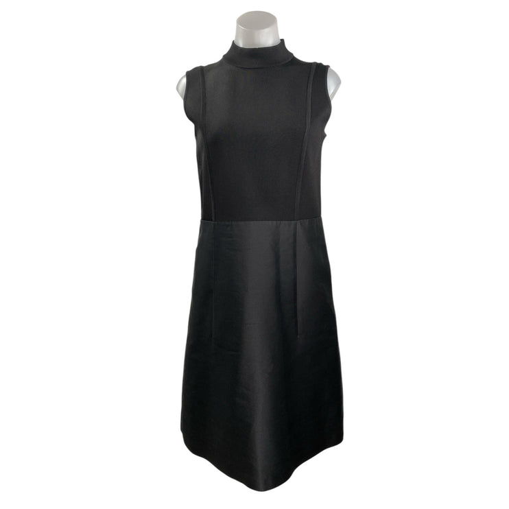 Lafayette 148 Indra Black Sleeveless Mock Neck Tank Flared A Line Midi Dress S