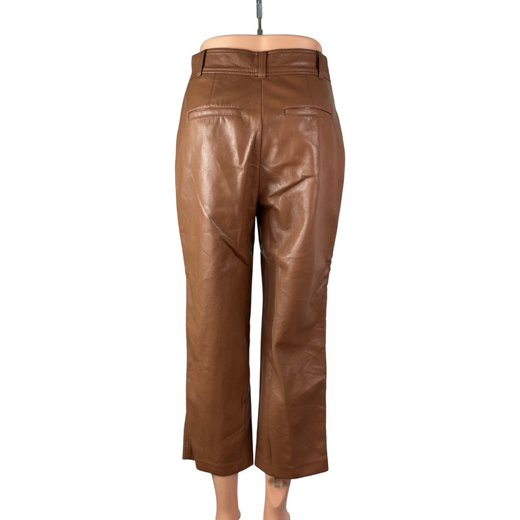 Aritzia Babaton Brown Faux Leather Vegan Straight Leg Cropped Trousers Pants 4