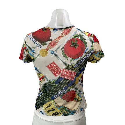 Miaou Mesh Mini Women's Multicolor Short Sleeves Graphic Sheer Tee T-shirt Top M