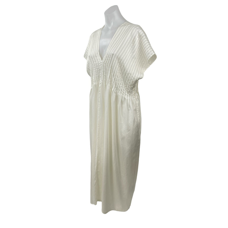 & Other Stories Milo White Pleated Drop Sleeve V Neck A Line Midi Dress Size S