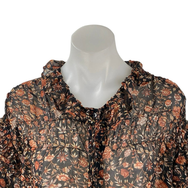 MNG Mango Women's Multicolor Ruffle Long Sleeve Button Down Sheer Blouse Top 4