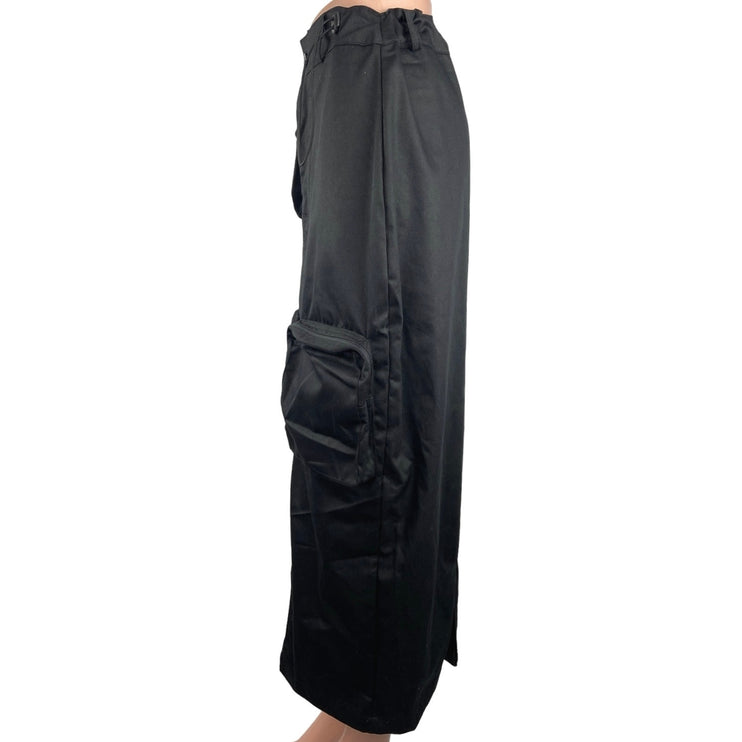 PrettyLittleThing Black Twill Pockets Drawstring Cargo Utility Midi Skirt Size 4