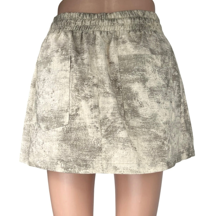 Zara Beige Camo Camouflage Elastic Waist Mini Straight Pencil Cargo Skirt Size M