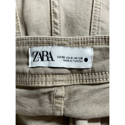Zara Women's Beige Raw Frayed Hem High Rise Barrel Wide Leg Denim Jeans Pants 6
