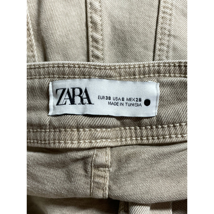Zara Women's Beige Raw Frayed Hem High Rise Barrel Wide Leg Denim Jeans Pants 6