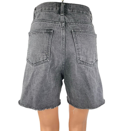 Storets Black High Waisted Frayed Raw Hem Cutoff Bermuda Denim Jeans Shorts Sz S
