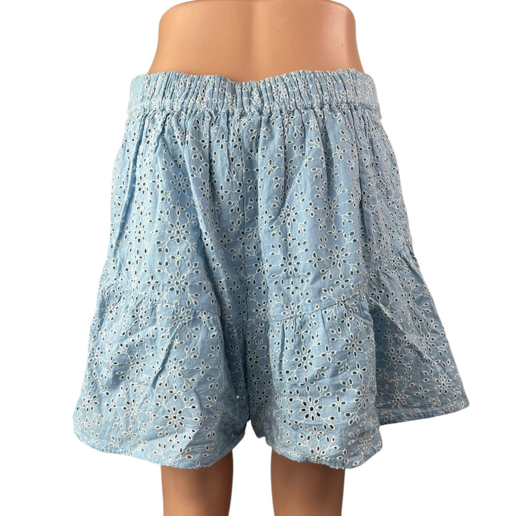 BCBGeneration Womens Blue Floral Eyelet Ruffle High Waisted Mini Casual Shorts M