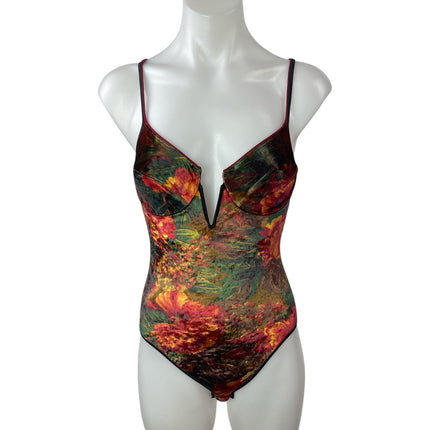 Vintage Victoria's Secret Gold Label Floral Velvet Mesh Teddy Bodysuit Top Sz 34