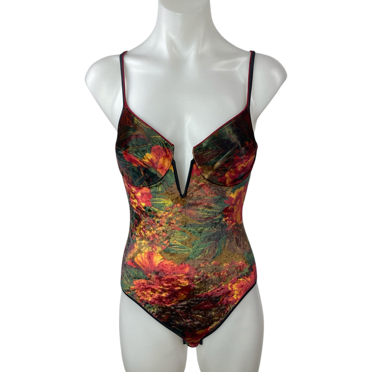 Vintage Victoria's Secret Gold Label Floral Velvet Mesh Teddy Bodysuit Top Sz 34