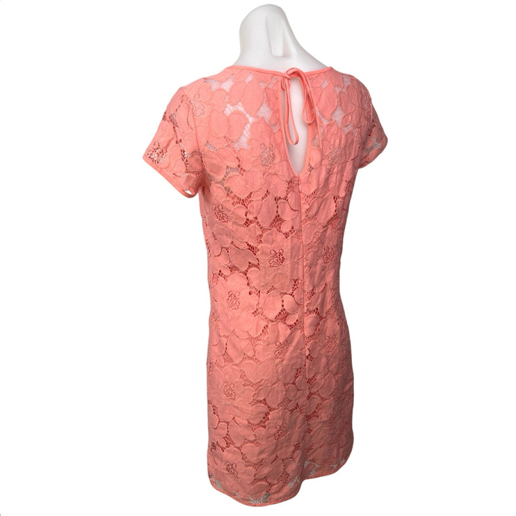 Ann Taylor LOFT Orange Coral Floral Overlay Lace Short Sleeve Mini Shift Dress 4